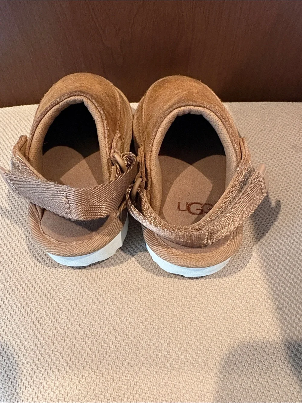 UGG Kids Chestnut Suede Walker Shoes with White Sole